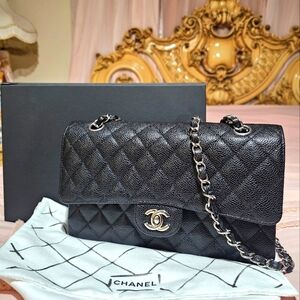 Chanel Caviar quilted lambskin leather  woven leather chain, and double flap